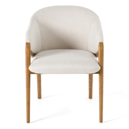 Modrest Lunde Cream Fabric, Cream Vegan Leather and Walnut Dining Arm Chair
