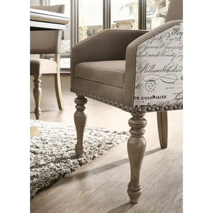 Roundhill Furniture Birmingham Nailhead 8-Piece Table with Nail Head Bench and Arm Chair Dining Set, Driftwood