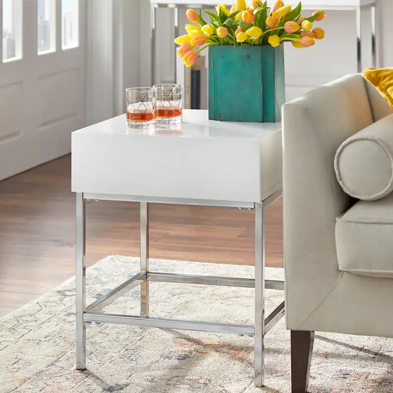 Simple Living White Metal High-gloss End Table