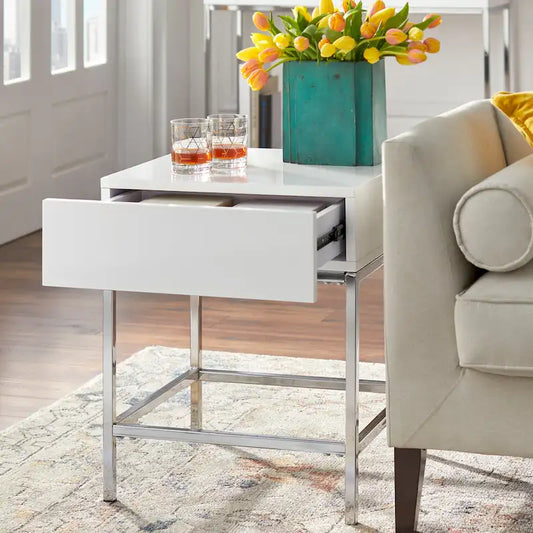 Simple Living White Metal High-gloss End Table