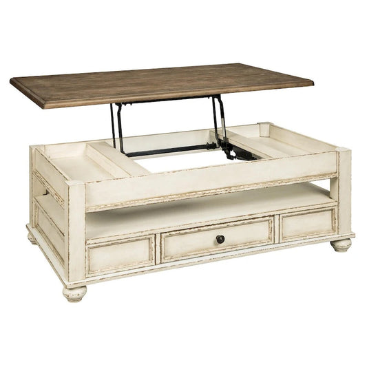 Realyn White/Brown Traditional Lift Top Cocktail Table