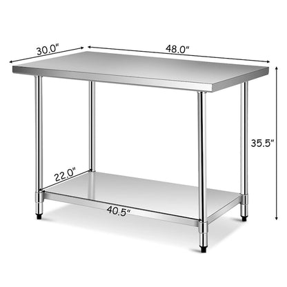 Stainless Steel Commercial Prep and Work Table with Adjustable Shelf
