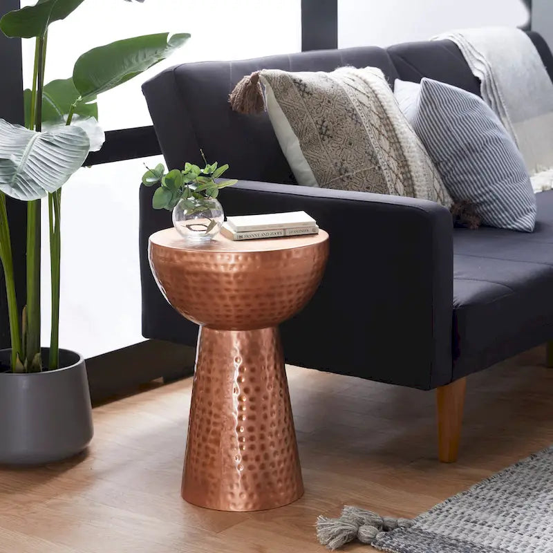 Metal Handmade Accent Table with Hammered Design - Bronze or Copper - Roche River Decor