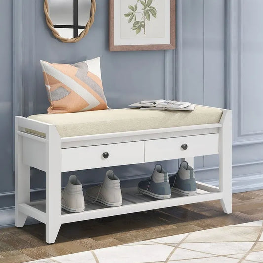 39 Modern Versatile Entry Upholstered Storage Bench with Shoe Rack and Drawers