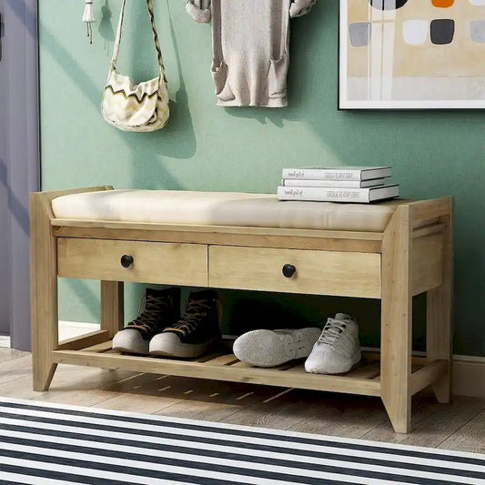 39 Modern Versatile Entry Upholstered Storage Bench with Shoe Rack and Drawers