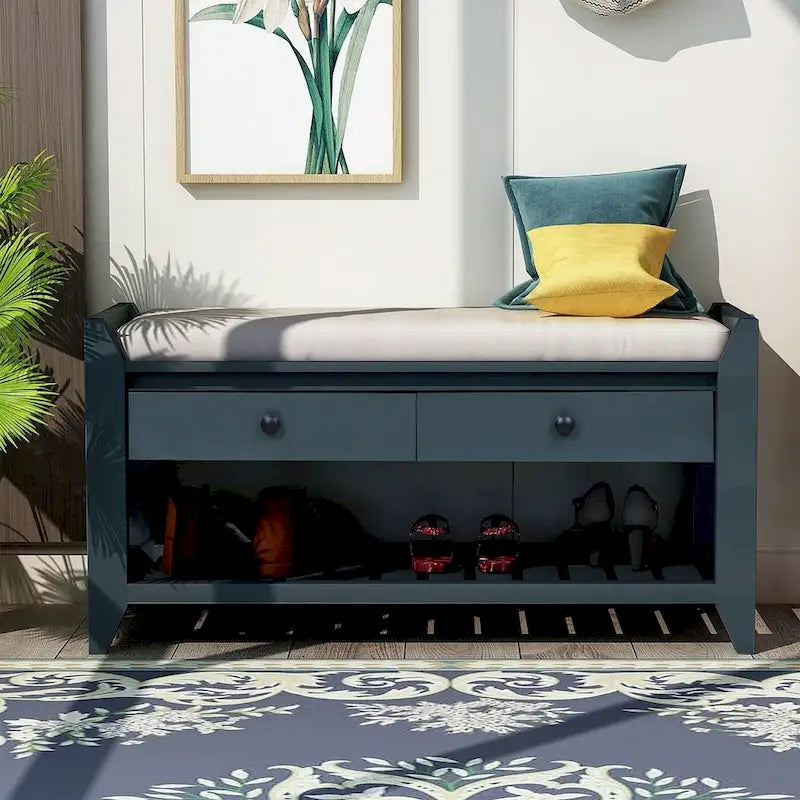 39 Modern Versatile Entry Upholstered Storage Bench with Shoe Rack and Drawers