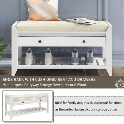 39 Modern Versatile Entry Upholstered Storage Bench with Shoe Rack and Drawers