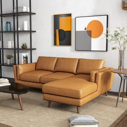 Florencia Modern Living Room Top Leather Corner Sectional Couch in Tan