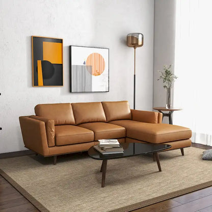 Florencia Modern Living Room Top Leather Corner Sectional Couch in Tan