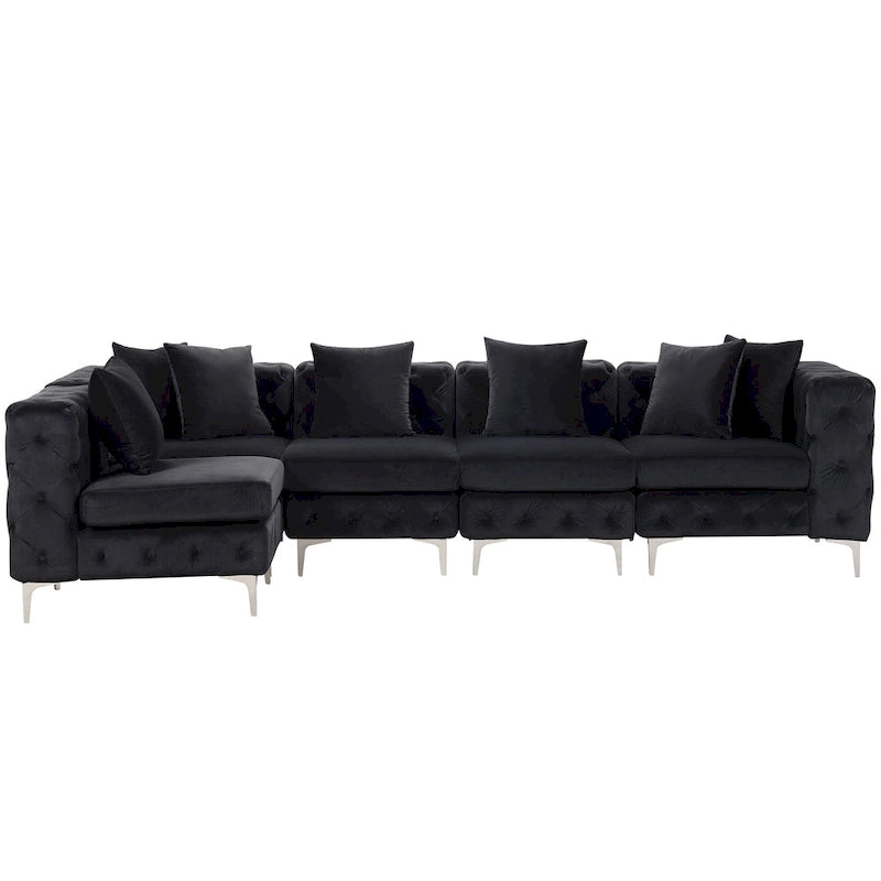 Large L-Shaped Modular Sofa, 5-Seat Velvet Sectional Couch
