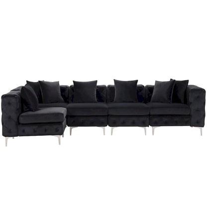 Large L-Shaped Modular Sofa, 5-Seat Velvet Sectional Couch