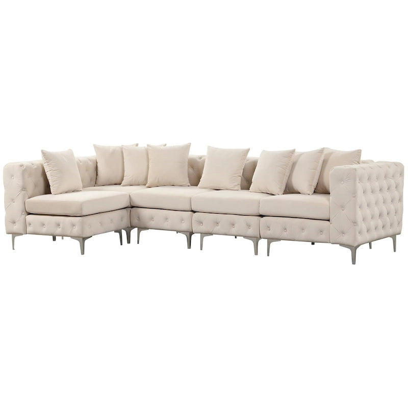 Large L-Shaped Modular Sofa, 5-Seat Velvet Sectional Couch