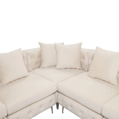 Large L-Shaped Modular Sofa, 5-Seat Velvet Sectional Couch