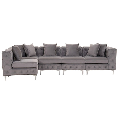 Large L-Shaped Modular Sofa, 5-Seat Velvet Sectional Couch