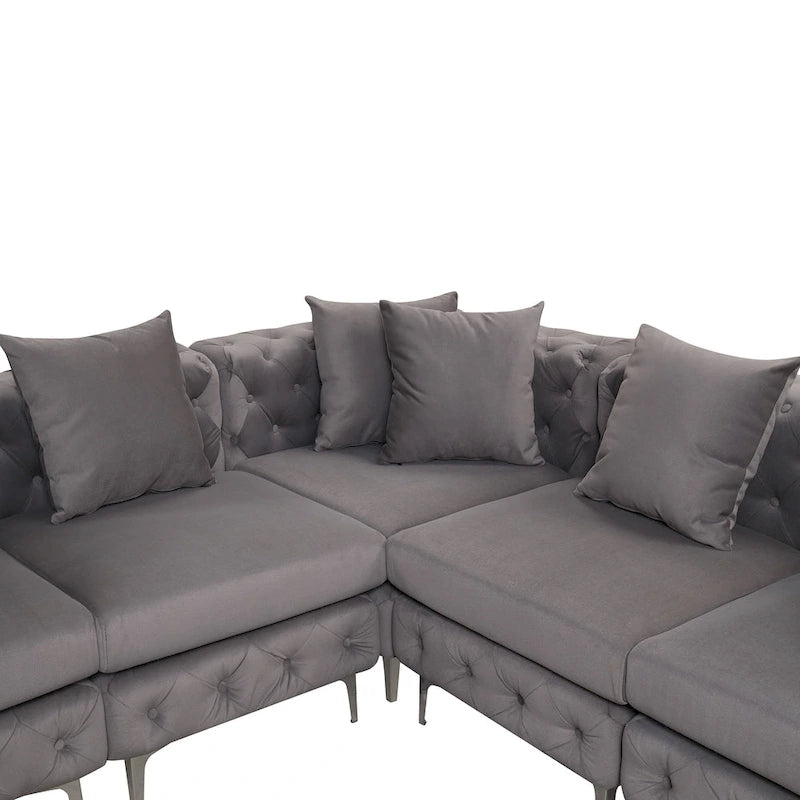 Large L-Shaped Modular Sofa, 5-Seat Velvet Sectional Couch