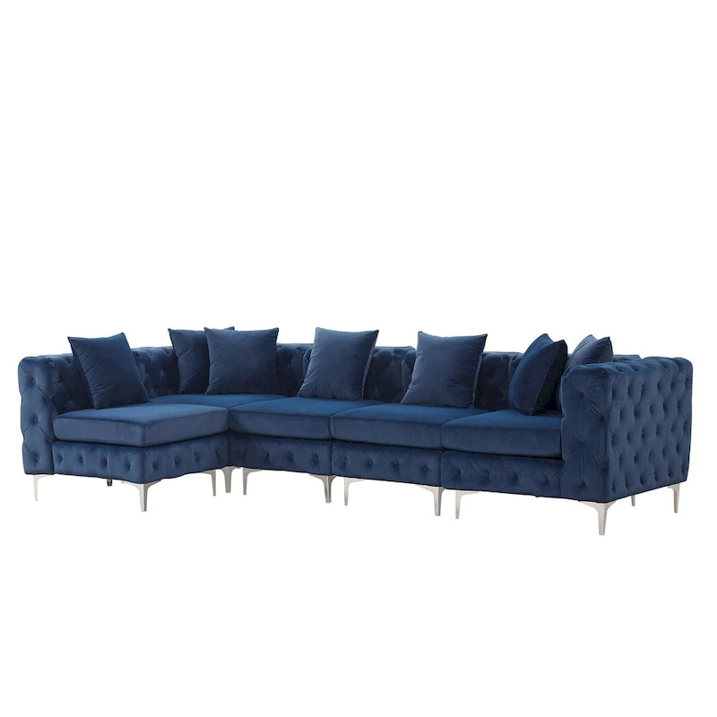 Large L-Shaped Modular Sofa, 5-Seat Velvet Sectional Couch