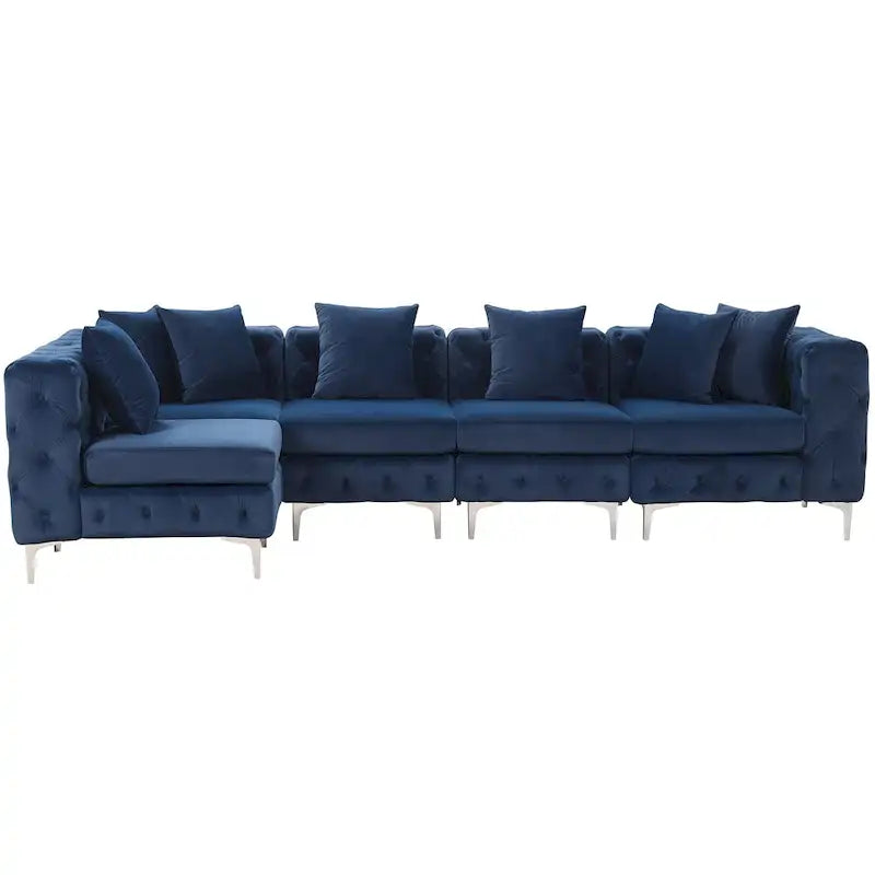 Large L-Shaped Modular Sofa, 5-Seat Velvet Sectional Couch