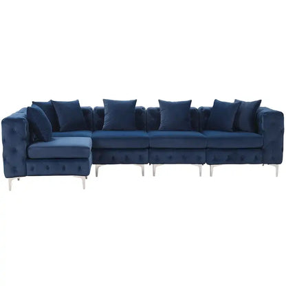 Large L-Shaped Modular Sofa, 5-Seat Velvet Sectional Couch