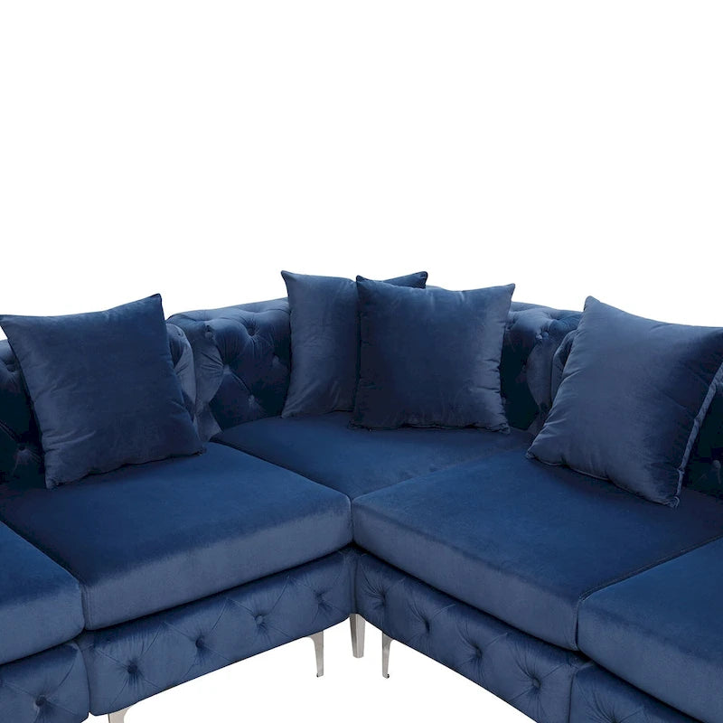 Large L-Shaped Modular Sofa, 5-Seat Velvet Sectional Couch