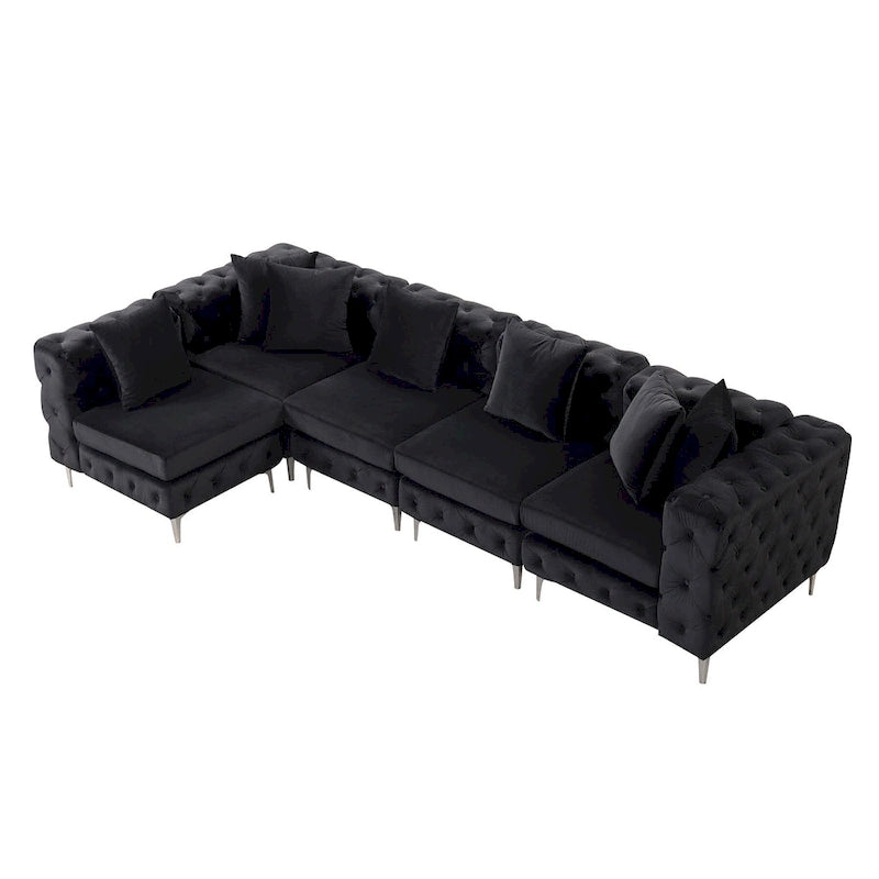 Large L-Shaped Modular Sofa, 5-Seat Velvet Sectional Couch