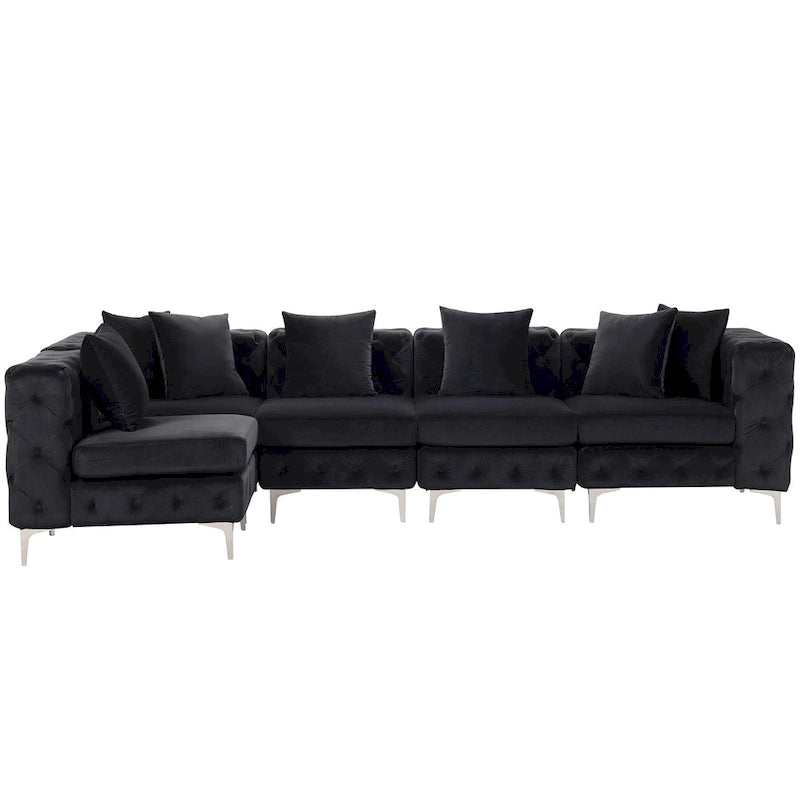Large L-Shaped Modular Sofa, 5-Seat Velvet Sectional Couch