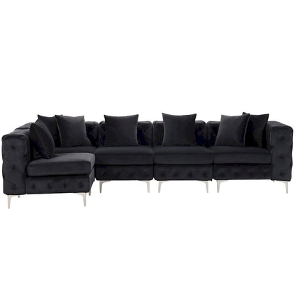Large L-Shaped Modular Sofa, 5-Seat Velvet Sectional Couch