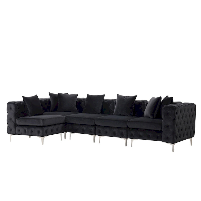 Large L-Shaped Modular Sofa, 5-Seat Velvet Sectional Couch