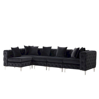 Large L-Shaped Modular Sofa, 5-Seat Velvet Sectional Couch