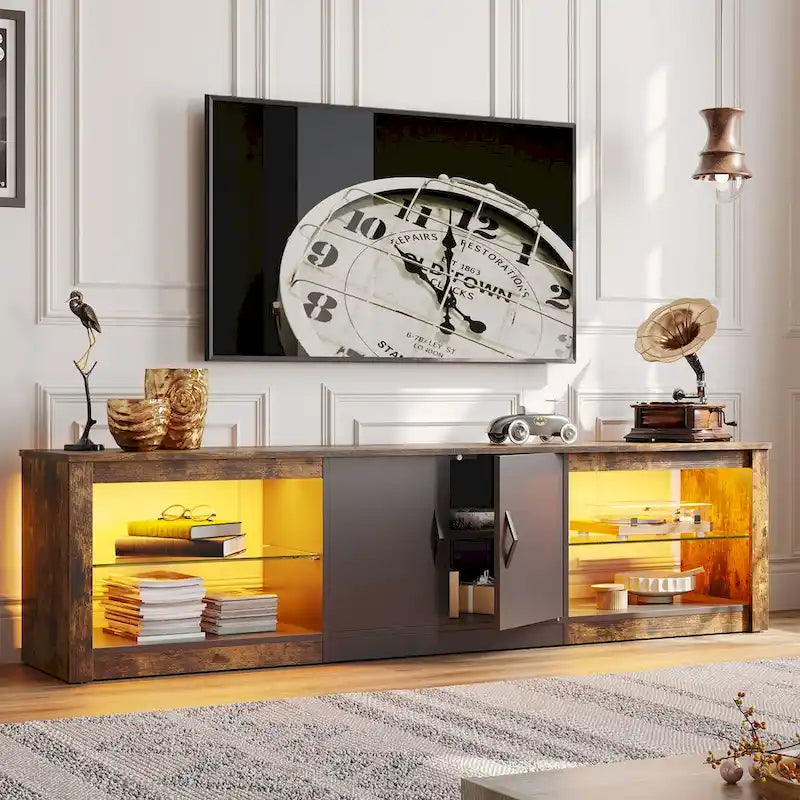 70 inch TV Stand 20 Color RGB Light Entertainment Center