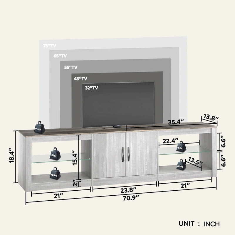 70 inch TV Stand 20 Color RGB Light Entertainment Center