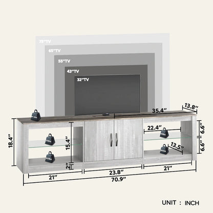 70 inch TV Stand 20 Color RGB Light Entertainment Center