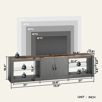 70 inch TV Stand 20 Color RGB Light Entertainment Center