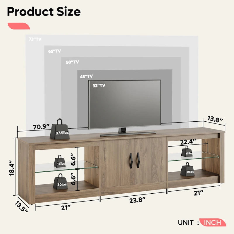 70 inch TV Stand 20 Color RGB Light Entertainment Center