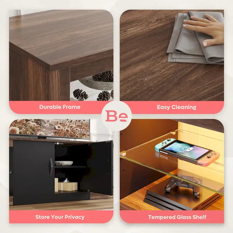 70 inch TV Stand 20 Color RGB Light Entertainment Center