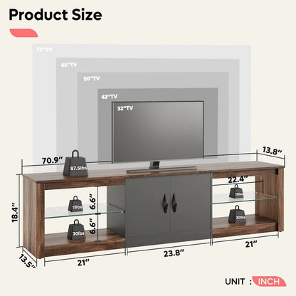 70 inch TV Stand 20 Color RGB Light Entertainment Center