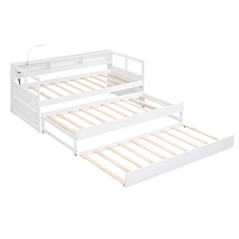 Twin XL Wood Daybed with 2 Trundles and USB Charging Design