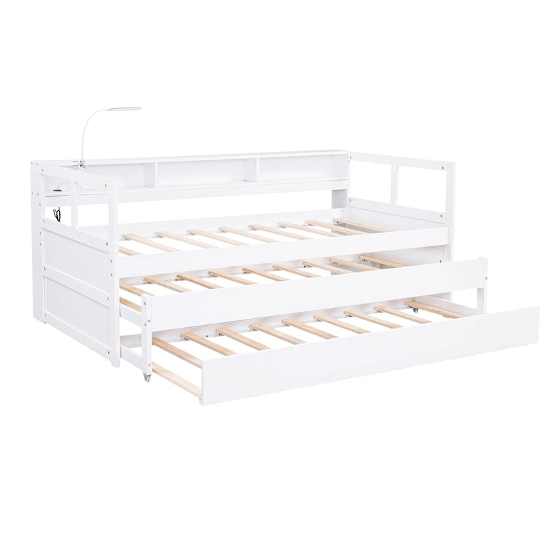 Twin XL Wood Daybed with 2 Trundles and USB Charging Design