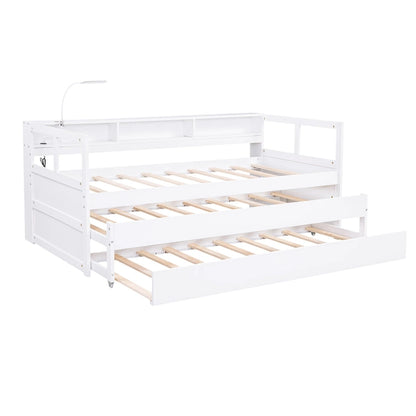 Twin XL Wood Daybed with 2 Trundles and USB Charging Design