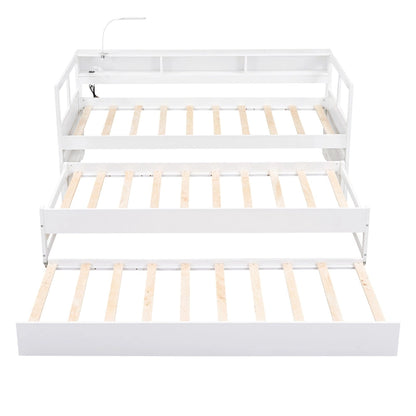 Twin XL Wood Daybed with 2 Trundles and USB Charging Design