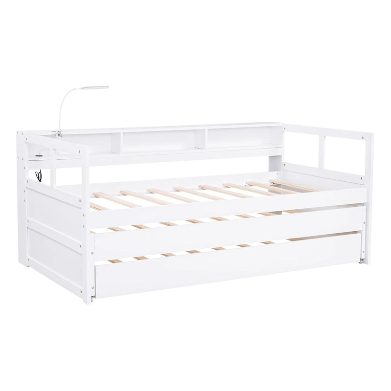 Twin XL Wood Daybed with 2 Trundles and USB Charging Design