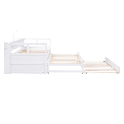 Twin XL Wood Daybed with 2 Trundles and USB Charging Design