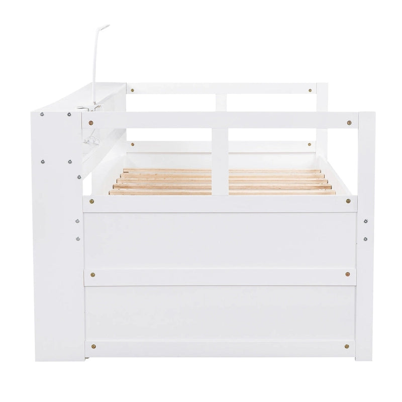 Twin XL Wood Daybed with 2 Trundles and USB Charging Design