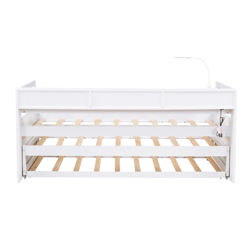 Twin XL Wood Daybed with 2 Trundles and USB Charging Design