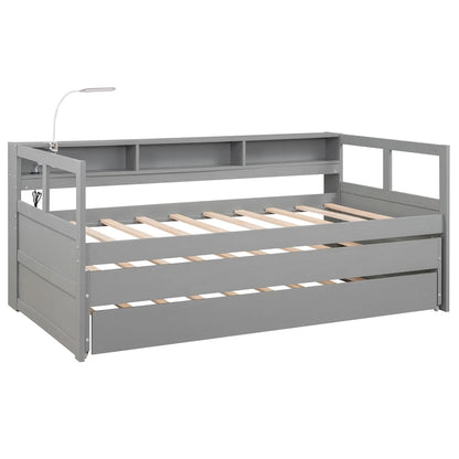 Twin XL Wood Daybed with 2 Trundles and USB Charging Design