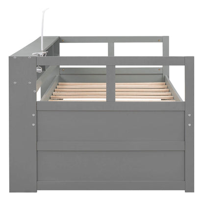 Twin XL Wood Daybed with 2 Trundles and USB Charging Design