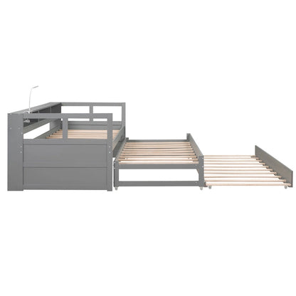 Twin XL Wood Daybed with 2 Trundles and USB Charging Design