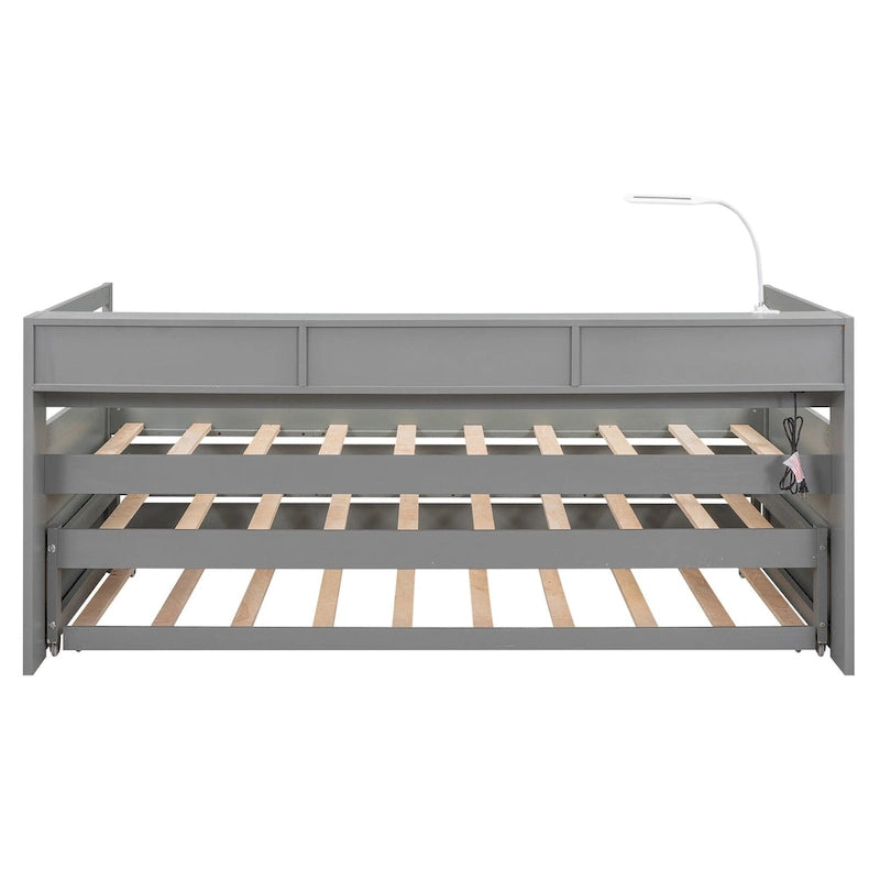 Twin XL Wood Daybed with 2 Trundles and USB Charging Design