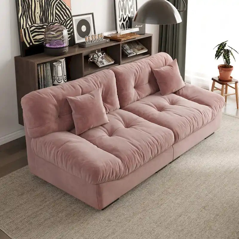 89 Suede Sectional Sofa Cloud Shape Couch for Living Room