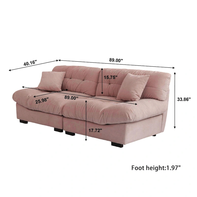 89 Suede Sectional Sofa Cloud Shape Couch for Living Room