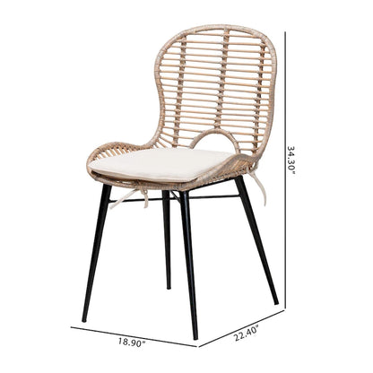 Brenna Modern Bohemian Rattan and Metal 2-Piece Dining Chair Set